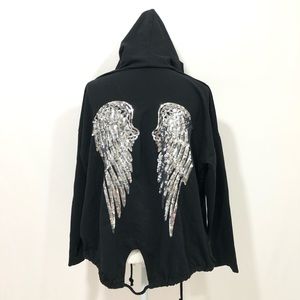 Scandal Italy black hooded cardigan sequin wings